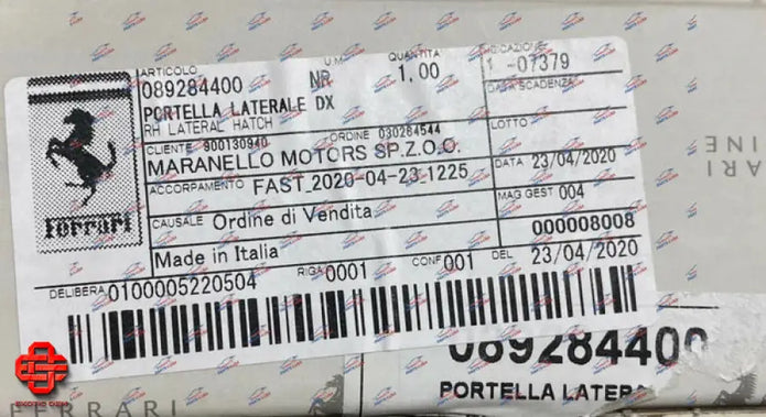 FERRARI 488 PISTA RIGHT LATERAL HATCH