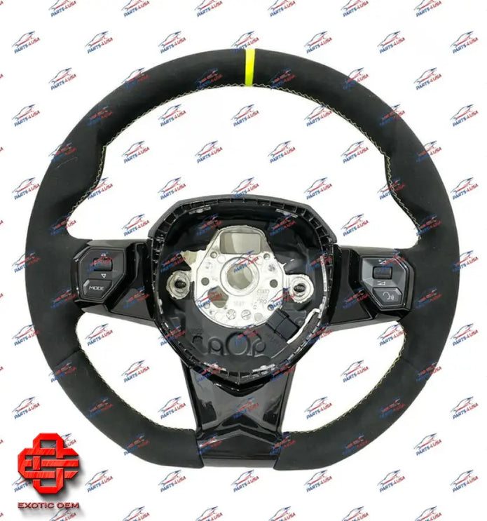 LAMBORGHINI AVENTADOR SVJ STEERING WHEEL WITH YELLOW STRIPE AND STITCHING OEM