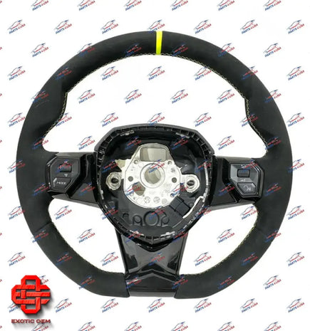 LAMBORGHINI AVENTADOR SVJ STEERING WHEEL WITH YELLOW STRIPE AND STITCHING OEM