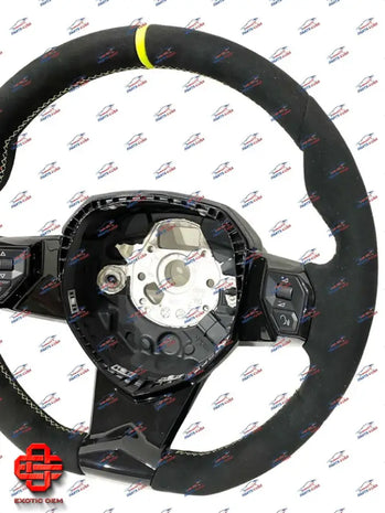 LAMBORGHINI AVENTADOR SVJ STEERING WHEEL WITH YELLOW STRIPE AND STITCHING OEM